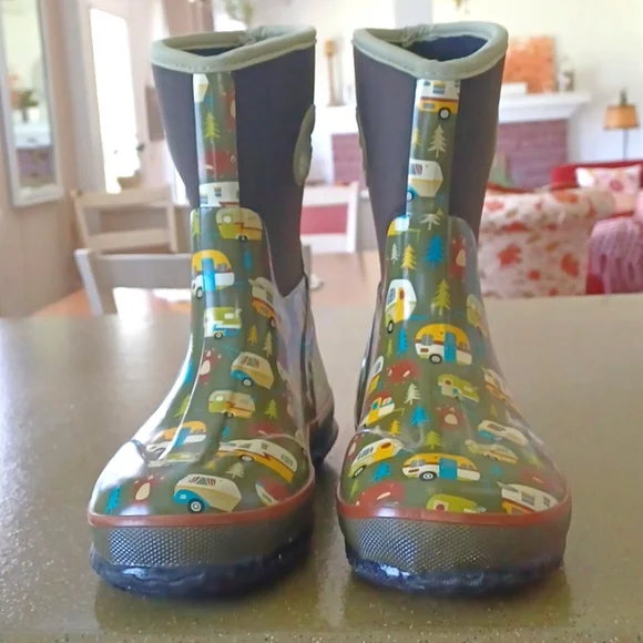 Lily & Dan- Camper Print Thick Rubber Muck/Rain Boots Insulated Youth Size 2/3 - Picture 4 of 10